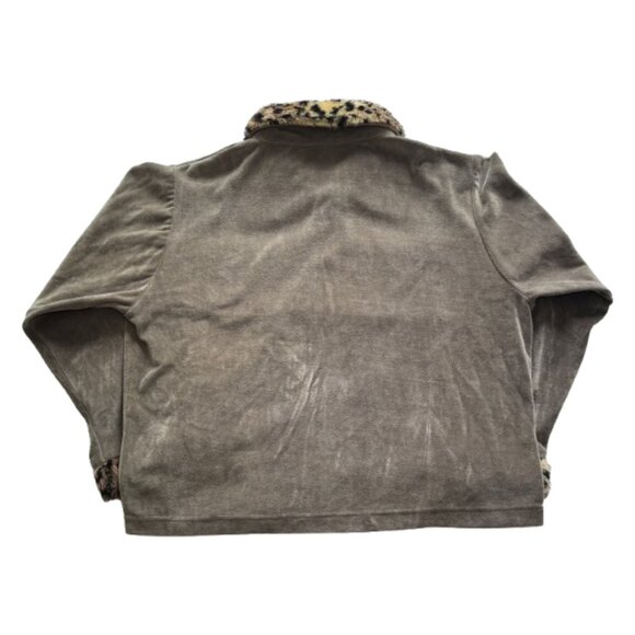 🐆 Vintage Onoue Grey Velour Zip-up With Fuzzy Leopard Print Trim 🐆 - Picture 2 of 4